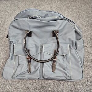 Maxx New York Travel Weekender Bag Blue Grey Nylon Leather Trim Duffel Overnight